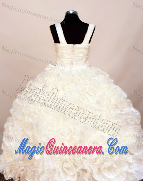 Straps Champagne Little Girl Pageant Dress With Ruffles and Ruches