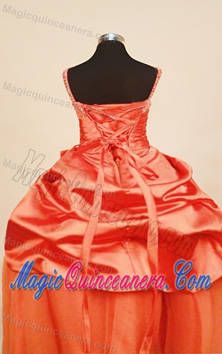 Orange Red Straps Little Girl Pageant Dress with Pick-ups and Beading
