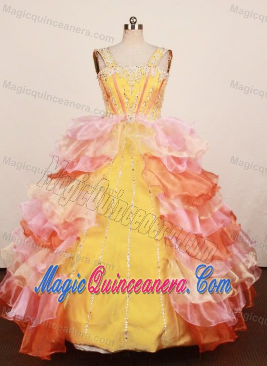 Multi-color Straps Ruffled Layers Beaded Little Girl Pageant Dress