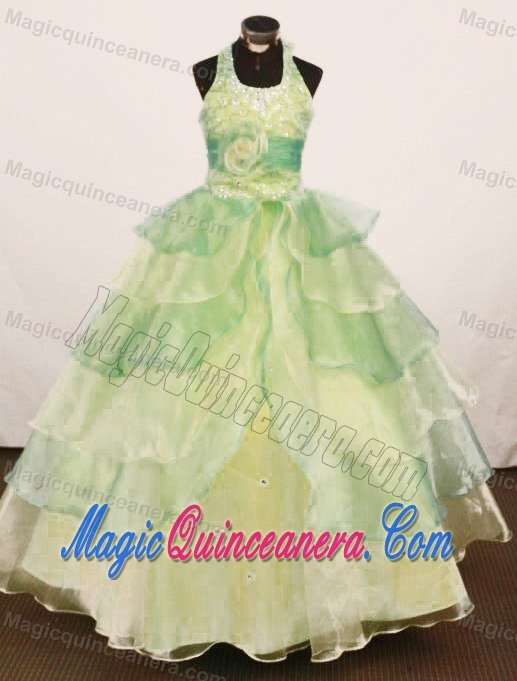 Yellow Green Halter Organza Layers Little Girl Pageant Dress In 2013