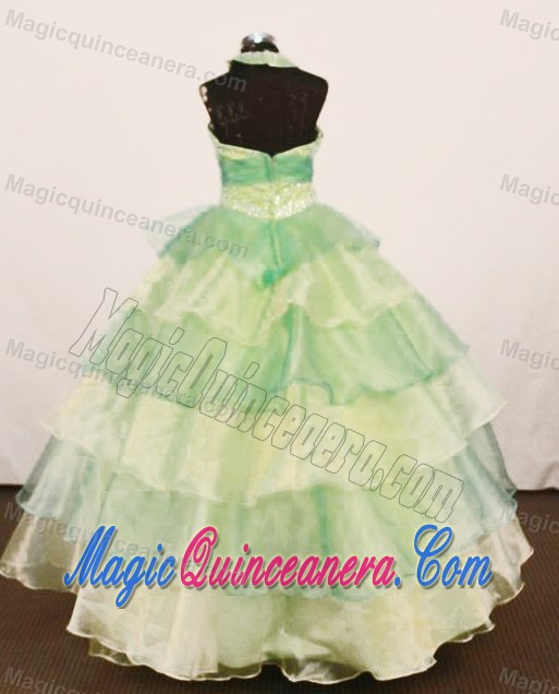 Yellow Green Halter Organza Layers Little Girl Pageant Dress In 2013
