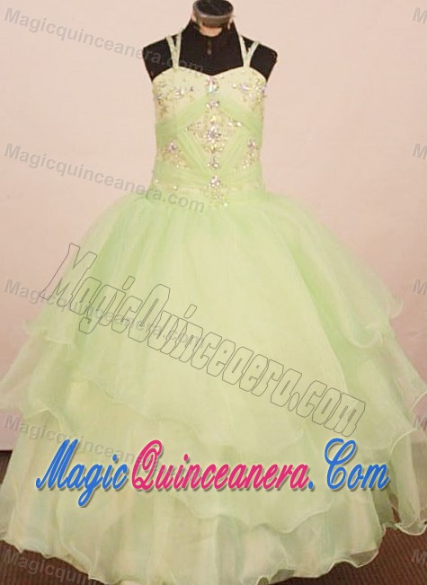 Yellow Green Straps Glitz Pageant Dresses with Beading and Appliques