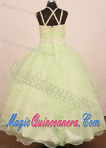 Yellow Green Straps Glitz Pageant Dresses with Beading and Appliques