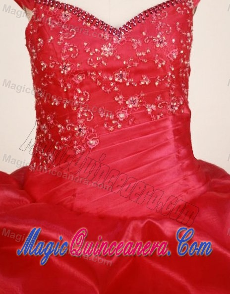 Red Off The Shoulder Girls Pageant Dress with Pick-up and Applique