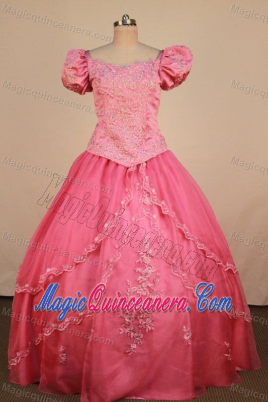 Watermelon Scoop Little Girl Pageant Dress with Appliques and Sleeves