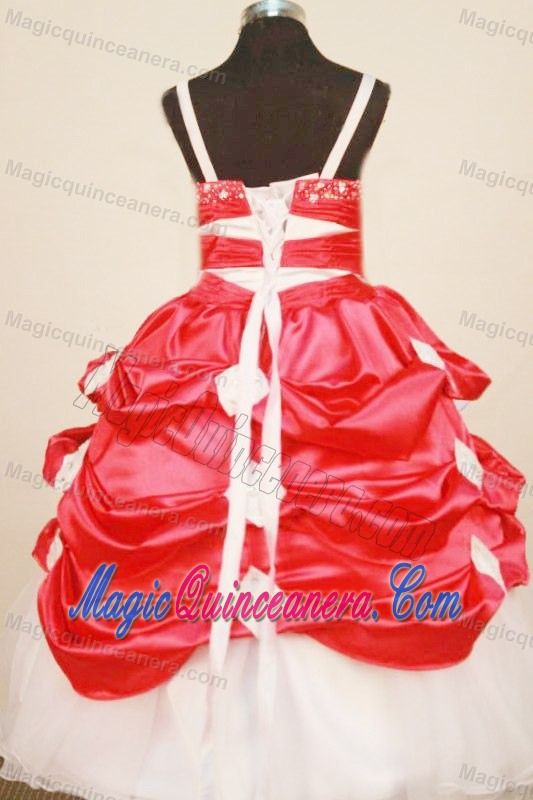 Red and White Straps 2013 Little Girl Pageant Dress With Pick-ups