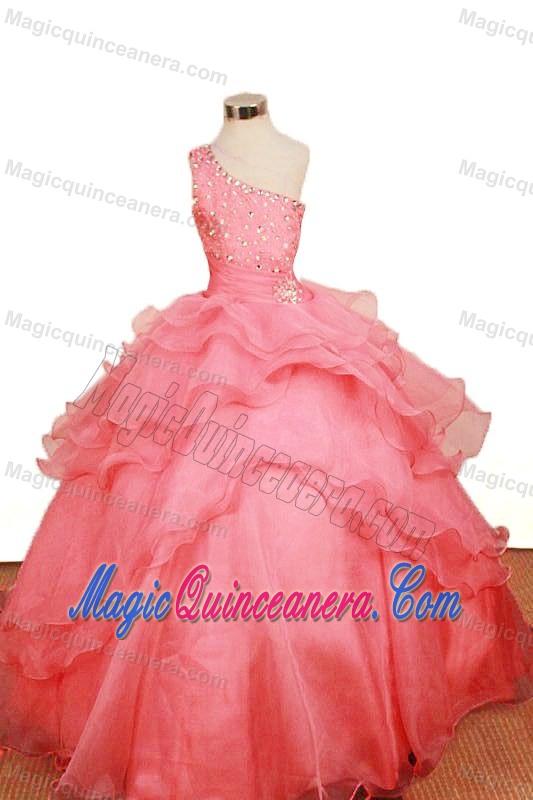 One Shoulder Watermelon Beading Ruffled Layers Pageant Dress for Girls