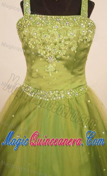 2013 Straps Little Girl Pageant Dress in Olive Green with Appliques