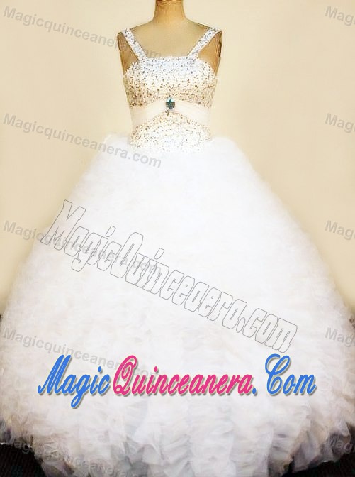 Ruffles White Straps Beaded Little Girl Pageant Dress in Las Vegas