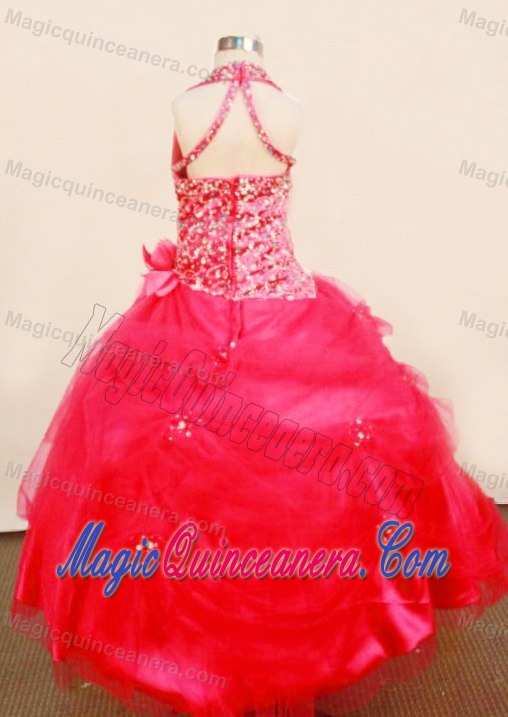 Halter Top Red Beaded and Ruffled Perfect 2013 Angel Pageant Gowns