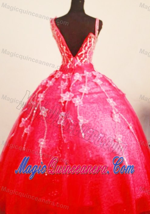 Asymmetrical 2013 Little Girl Pageant Dress in Coral Red with Appliques