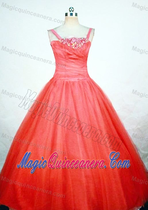 Straps Orange Red Little Girl Pageant Dress With Beading in Concord