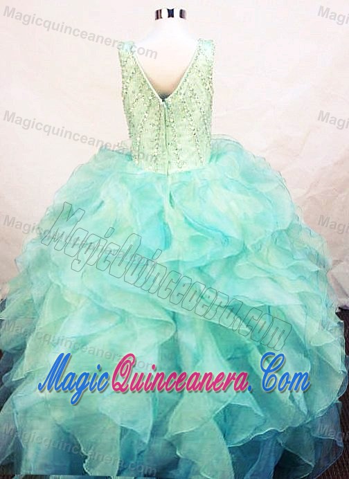 Beading and Ruffles Straps V-neck Organza Little Girl Pageant Gown