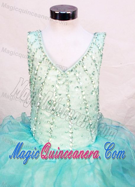 Beading and Ruffles Straps V-neck Organza Little Girl Pageant Gown