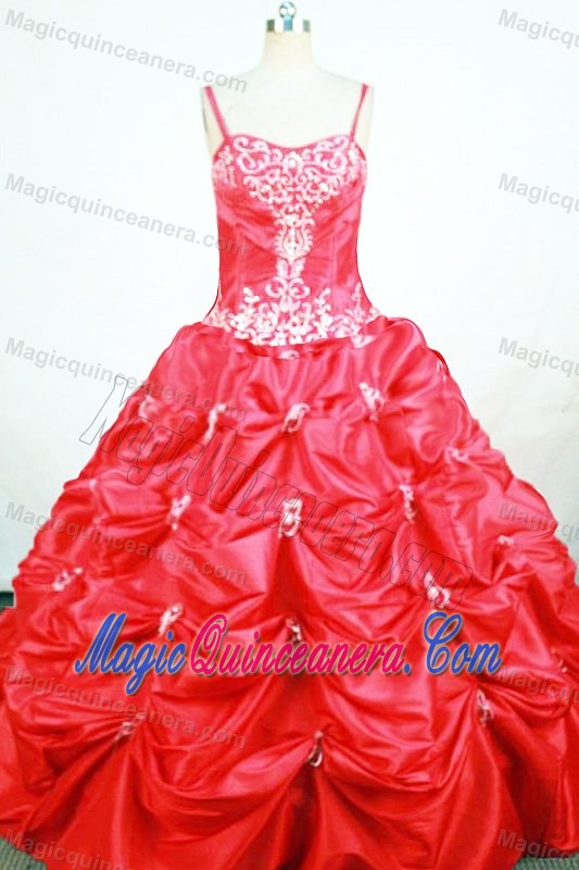 Red Straps Taffeta Appliques and Pick-ups Little Girl Pageant Gowns