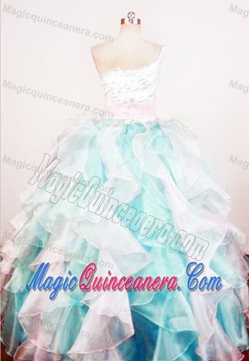 One Shoulder Multi-color Girls Pageant Dress Beading and Ruffles