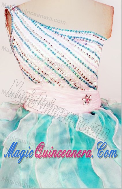 One Shoulder Multi-color Girls Pageant Dress Beading and Ruffles