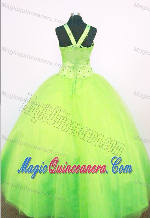 Ball Gown Halter Spring Green Beading Pageant Dress for Little Girls