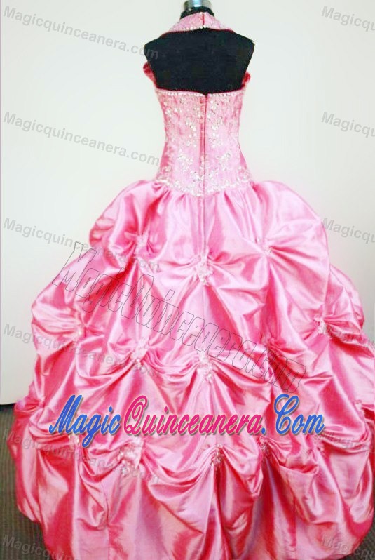 Straps Rose Pink Taffeta Beading and Pick-ups Little Girl Pageant Dress