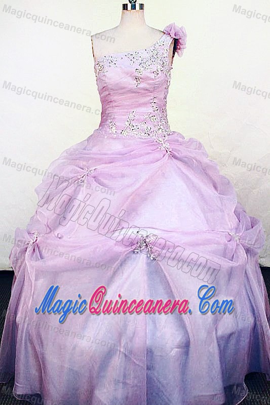 Lilac One Shoulder Hand Made Flowers Girls Pageant Dresses