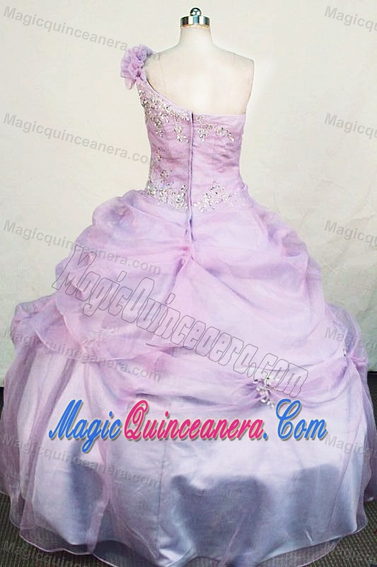 Lilac One Shoulder Hand Made Flowers Girls Pageant Dresses