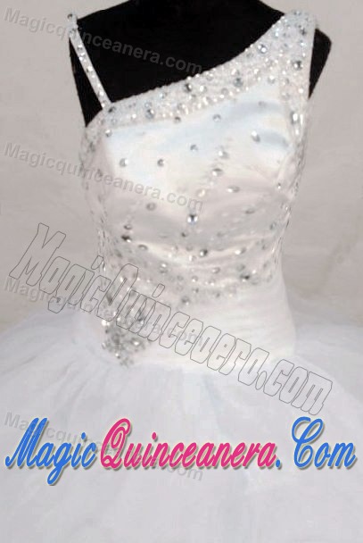 Beaded Asymmetrical White Ruffled Pageant Dress for Girls