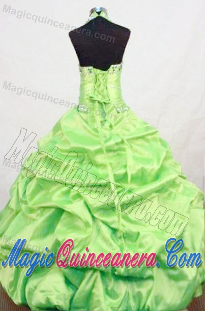 Yellow Green Beaded Halter Kid Pageant Gowns With Pick-ups