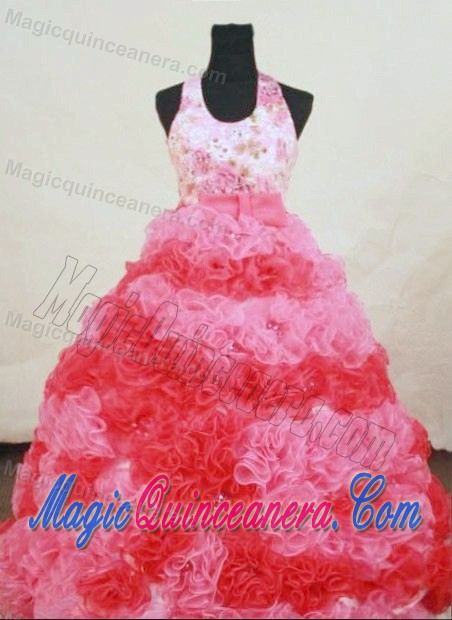 Red and Pink Appliques Halter Little Girl Pageant Dresses