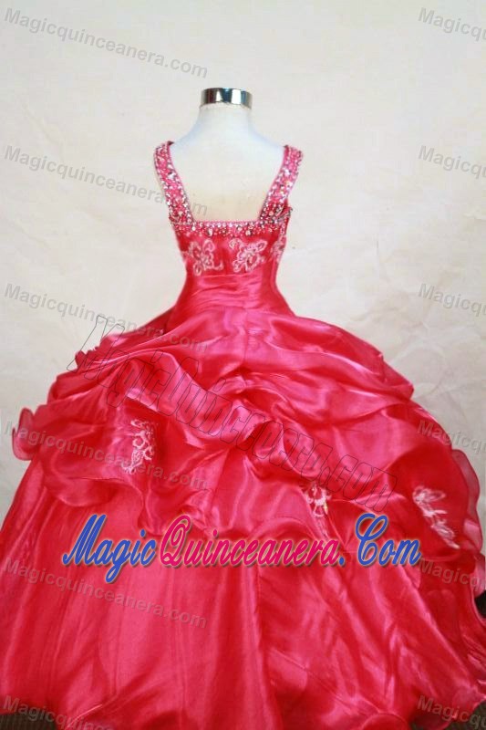 Appliques Beaded Straps Pick-ups Pageant Dress for Girls