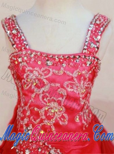 Appliques Beaded Straps Pick-ups Pageant Dress for Girls