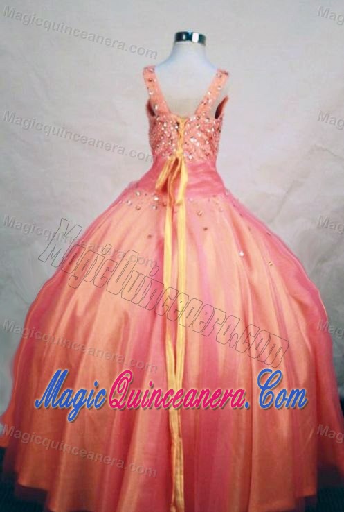 Two-toned Beadings Straps Glitz Pageant dresses with Sash