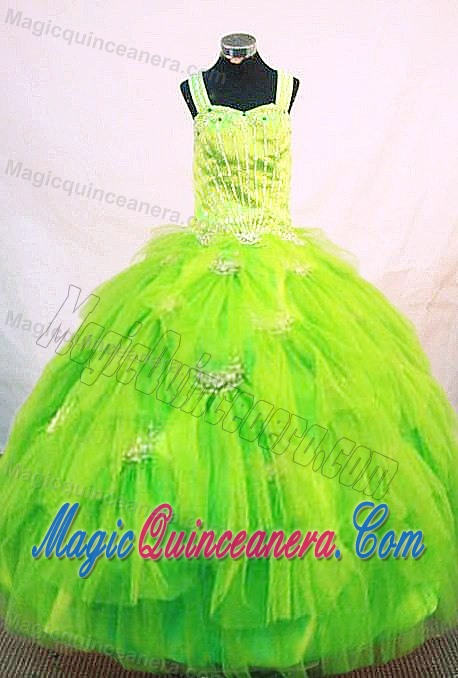 Beaded Tulle Green Straps Little Girl Pageant Dresses 2014