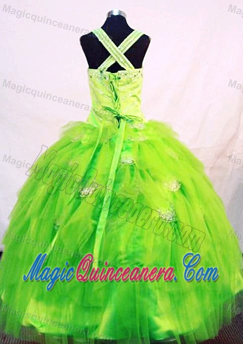 Beaded Tulle Green Straps Little Girl Pageant Dresses 2014