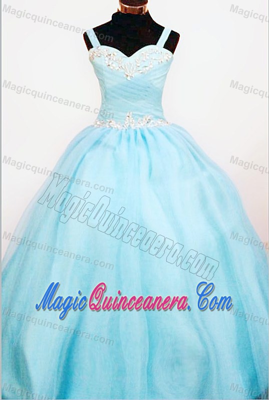 Straps Glitz Pageant dresses with Appliques in Aqua Blue