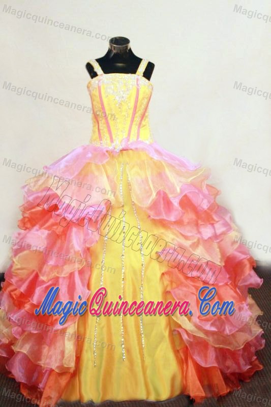 Two-toned Ruffles Straps Kids Pageant Gowns Beaded 2013