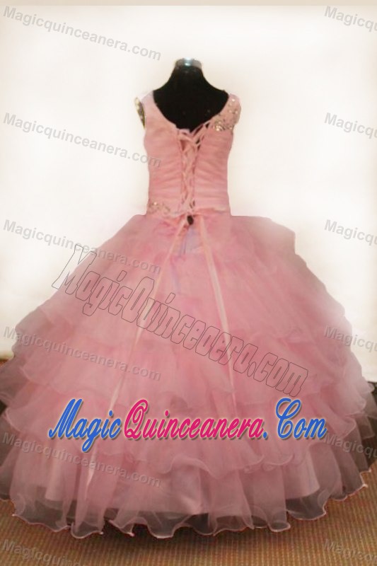 Off The Shoulder Light Pink Beaded Glitz Pageant Dresses