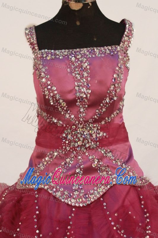 Square Fuchsia Ruffles Little Girl Pageant Dresses Beaded