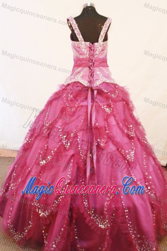 Square Fuchsia Ruffles Little Girl Pageant Dresses Beaded