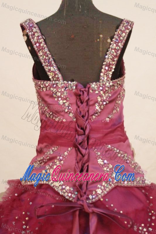 Square Fuchsia Ruffles Little Girl Pageant Dresses Beaded