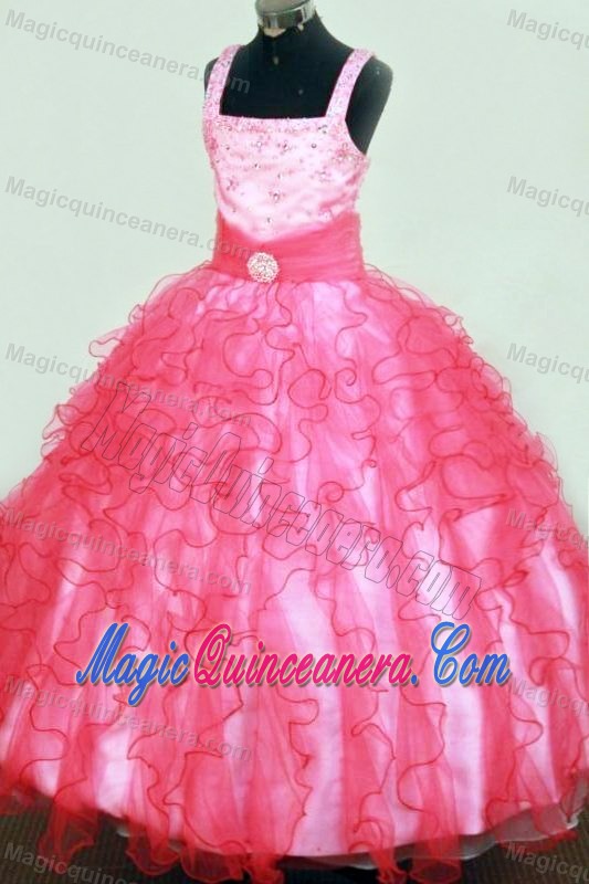 Sussex Square Ruffles Beaded Hot Pink Little Pageant Dress