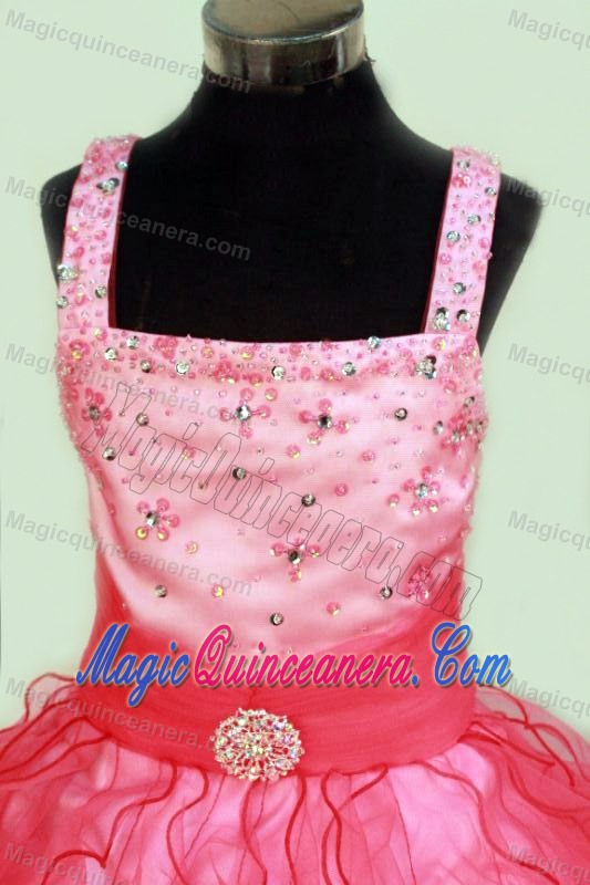 Sussex Square Ruffles Beaded Hot Pink Little Pageant Dress