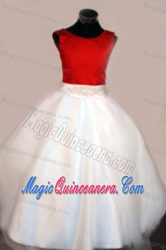 Scoop Red and White A-line Beaded Girls Pageant Dresses