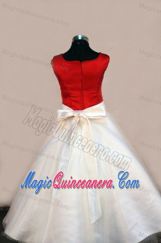 Scoop Red and White A-line Beaded Girls Pageant Dresses