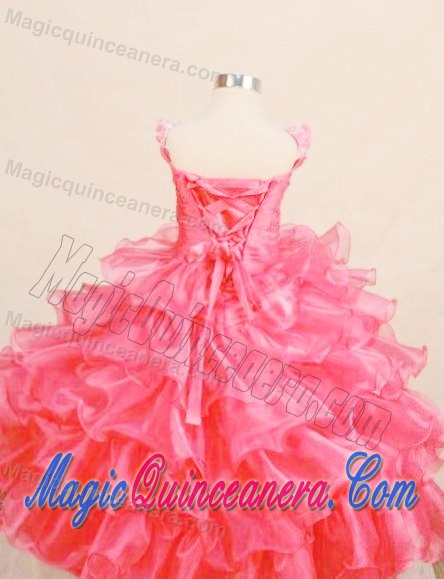 Square Layered Red Girls Pageant Dresses with Appliques