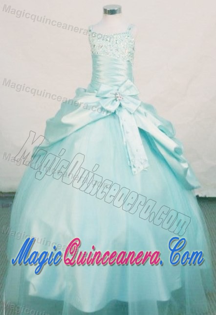 Bowknot Straps Blue Girls Pageant Dresses Beaded in Devon