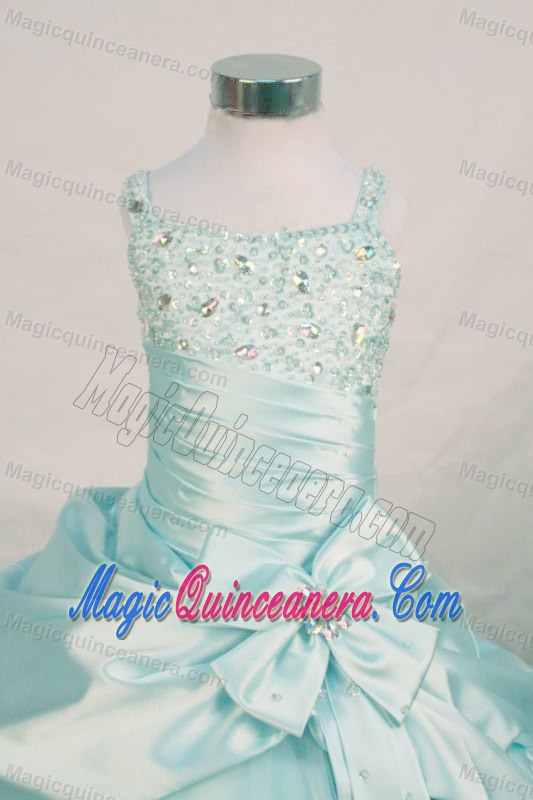 Bowknot Straps Blue Girls Pageant Dresses Beaded in Devon