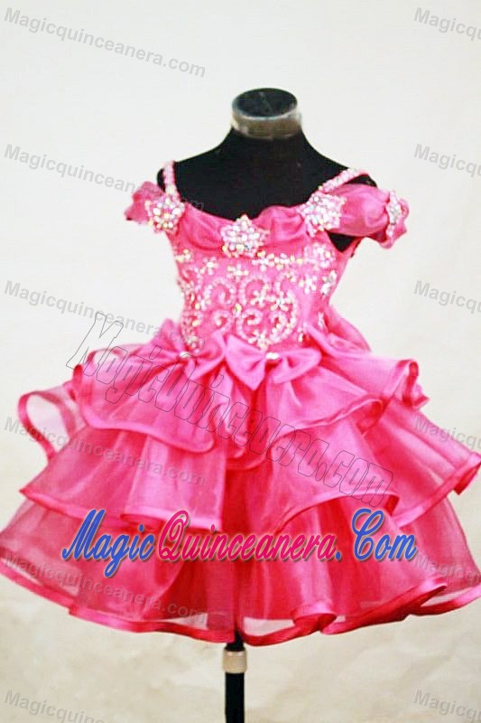 Beaded Off the Shoulder Red Short Glitz Pageant Dresses