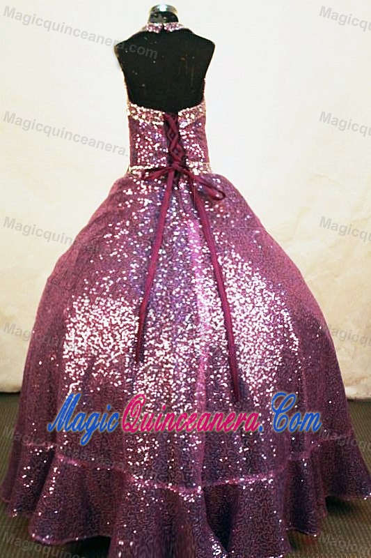 Cheshire A-line Halter Fuchsia Bead Pageant Gowns Sequined