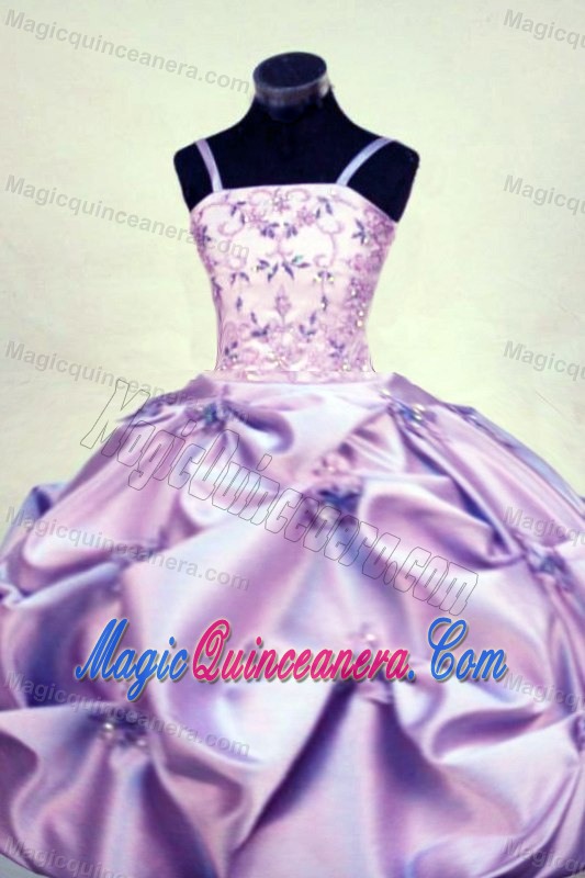Spaghetti Straps Lilac Beaded Little Girl Pageant Dresses