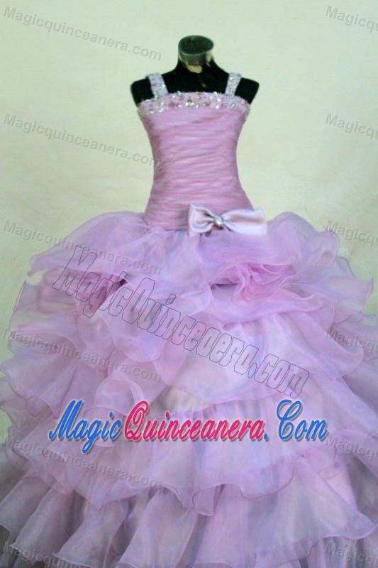 Beaded Straps Ruche Bowknot Lavender Kid Pageant Dresses